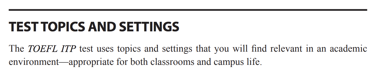 TOEFL iTP Test Topics and Settings